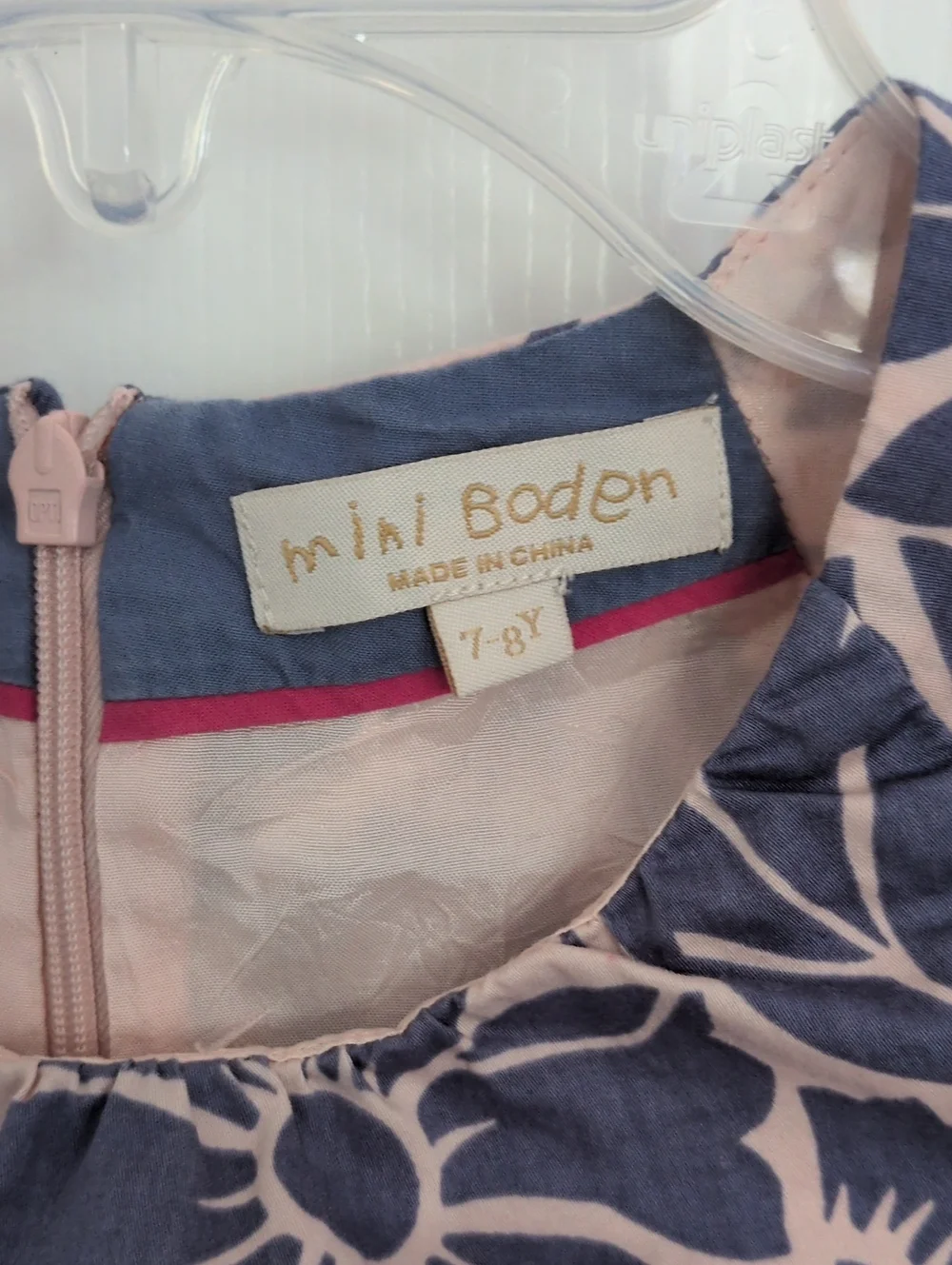 Mini Boden Blue & Pink Floral Cap Sleeve Dress - 7/8
